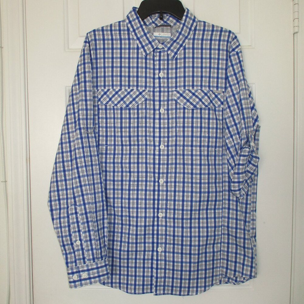 Columbia Omni-Shade Mens L/S Blue Vented Quick Dry Active Casual Shirt NWOT- M